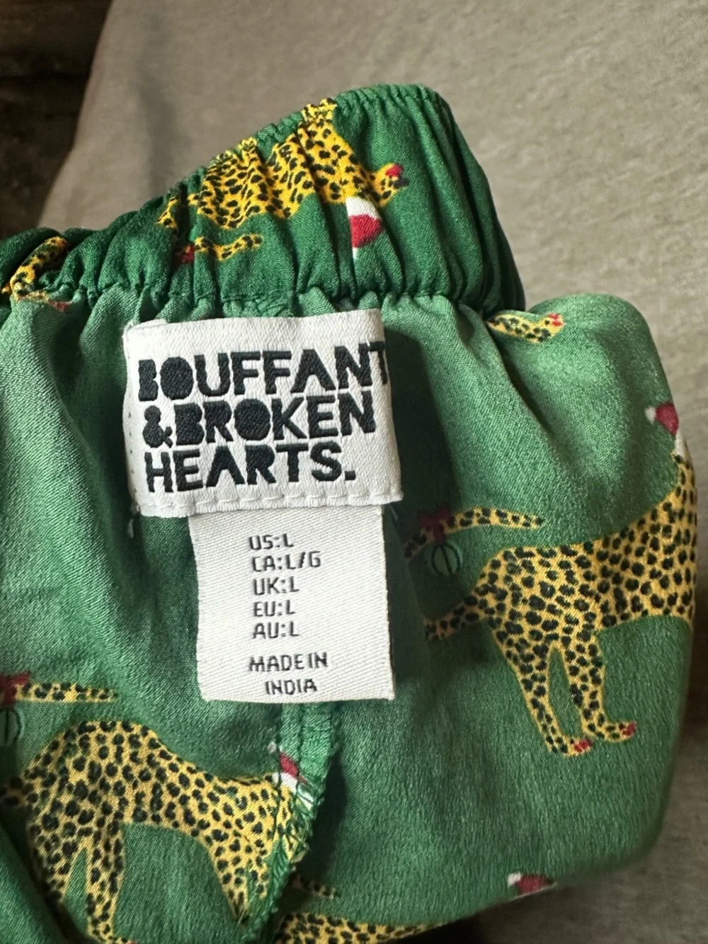 Bouffants and Broken Hearts Christmas Cheetah Pajama Pants Green - Large